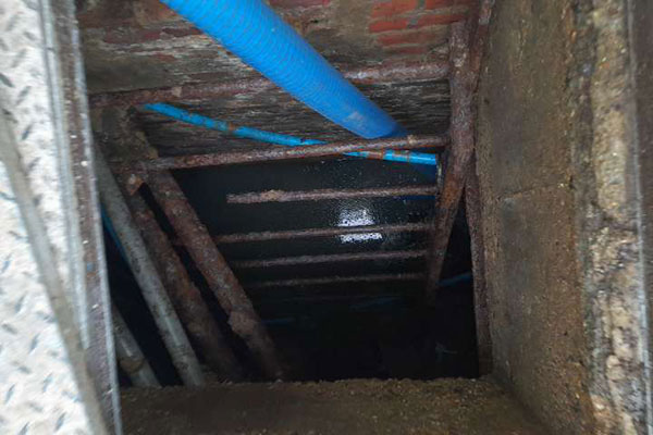 A view into the flooded undercroft